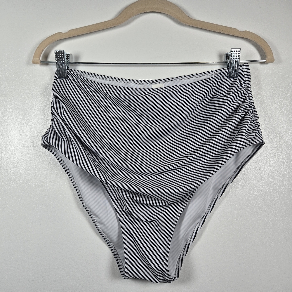 Black White Stripe High Waisted Pin-up Style Bikini Bottoms Size Large